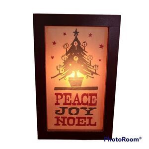 Vintage Christmas Primitive Folk Art Paper Light Lamp Box Holiday Peace Joy Noel